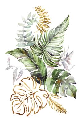 Poster  Feuilles tropicales dans le style aquarelle
