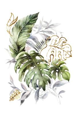 Poster  Feuilles tropicales aquarellées sur fond blanc