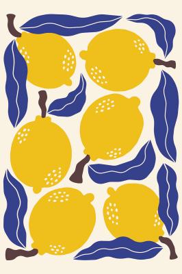 Poster  Citrons parmi des feuilles bleues