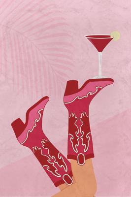 Poster  Illustration rose cocktail Martini au Texas