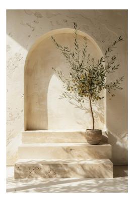 Poster  Style méditerranéen olivier sur fond beige