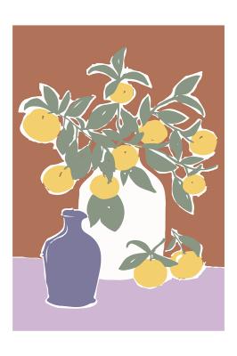Poster  Nature morte avec des vases et des citrons sur des branches