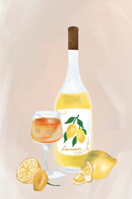 Poster  Illustration de citrons et d’un verre dans des tons beiges délicats