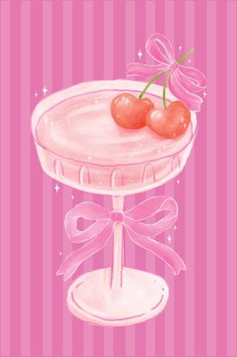 Poster  Cocktail rose avec des cerises