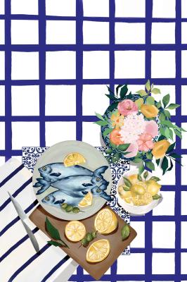 Poster  Sardines avec citrons et olives