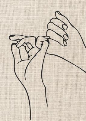 Poster  Dessin minimaliste de main en line art sur fond de tissu
