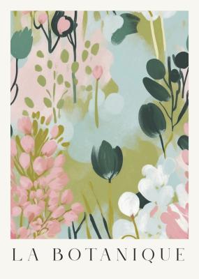 Poster  Motif floral botanique dans les tons de vert rose et blanc