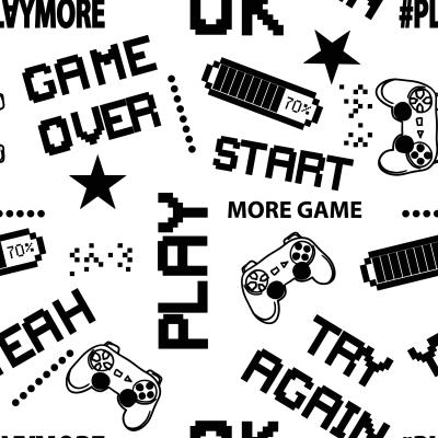 Papier peint à motif  Pixels et textes noir et blanc motif gaming