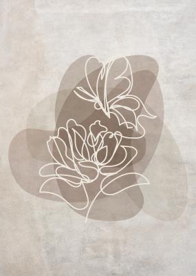 Tableau  Papillon et fleur dans le style line art