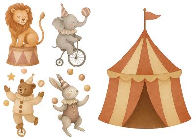 Sticker  Lion éléphant ours et lapin animaux de cirque
