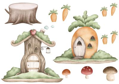 Sticker  Maisons de contes de fées à l'aquarelle pour enfants