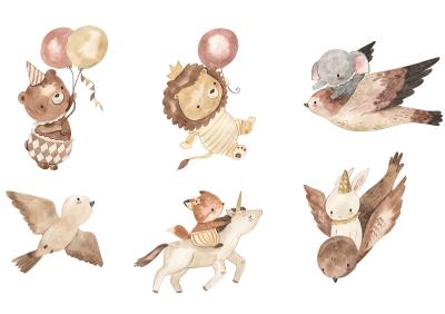 Sticker  Adorables animaux à l'aquarelle avec des ballons