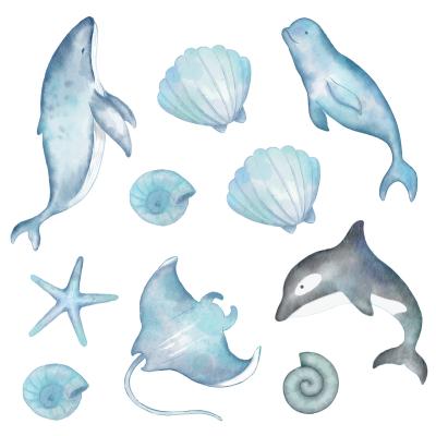 Sticker  Animaux marins baleine dauphin orque et étoile de mer