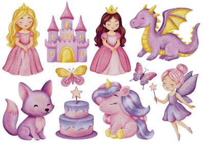 Sticker  Motif de château de princesse de conte de fées et de licorne