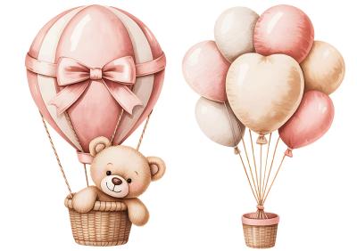 Sticker  Un adorable ours en peluche et des ballons roses