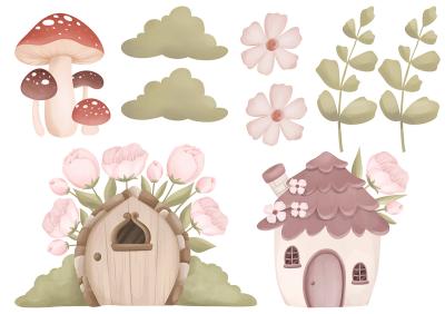 Sticker  Feuilles et fleurs des maisons de fées