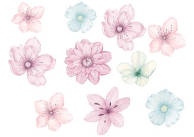 Sticker  Fleurs pastel dans le style aquarelle