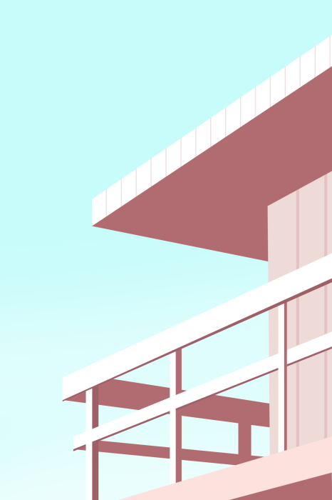 Papier peint  Une maison rose en bord de mer se détachant sur un ciel bleu