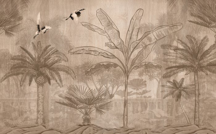 Papier peint  Paysage avec palmiers au style vintage