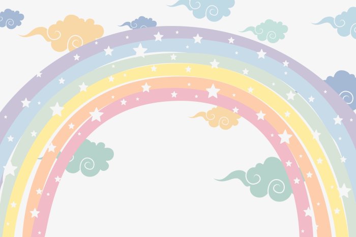 Papier peint  Arc-en-ciel coloré avec des étoiles parmi les nuages