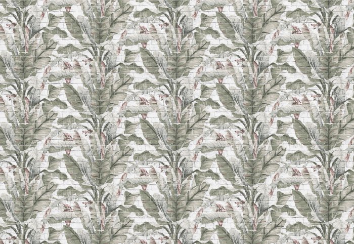 Papier peint  Plantes tropicales feuilles de bananier mur en brique décoration