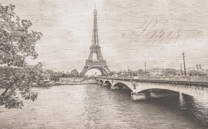 Papier peint  Paysage vintage de Paris avec la Tour Eiffel décor classique