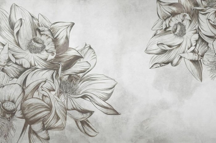 Papier peint  Lotus délicat sur fond brut dans des tons de gris