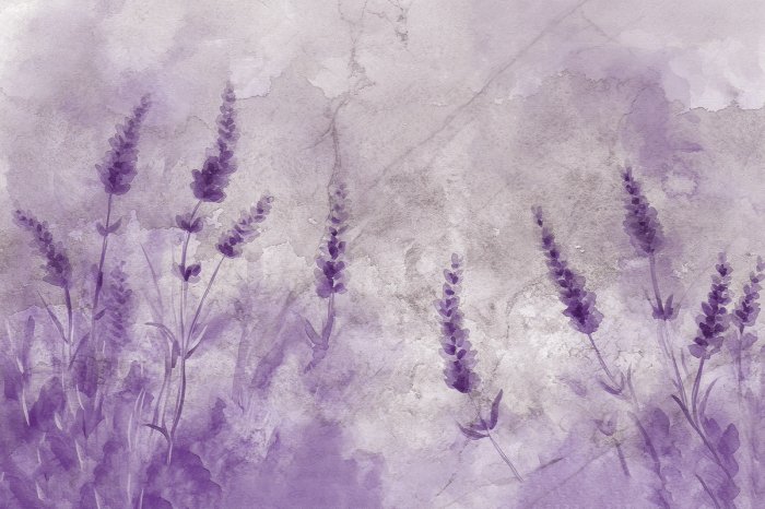 Papier peint  Motif aquarelle représentant un champ de lavande