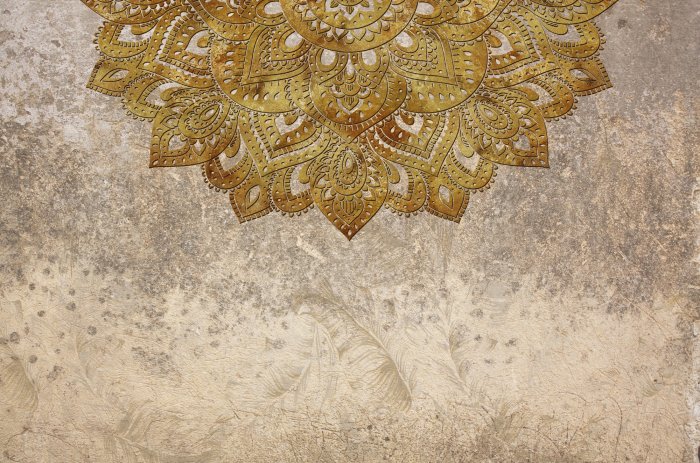 Papier peint  Mandala dorée sur fond texturé