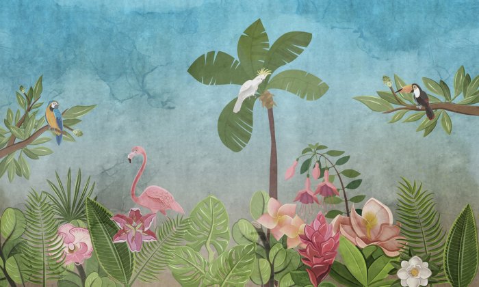 Papier peint  Oiseaux Exotiques Paysage Tropical