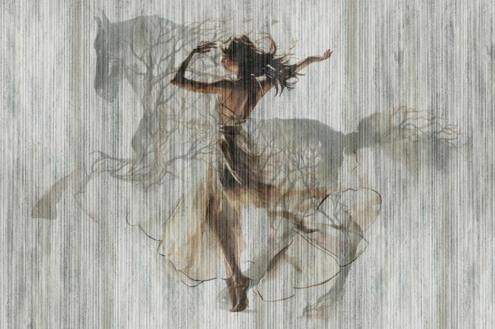 Papier peint  Abstraction artistique d'une femme et d'un cheval en mouvement motif moderne
