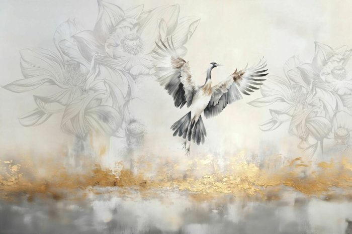 Papier peint  Oiseau volant sur un fond de végétation