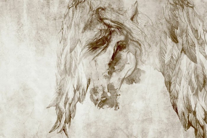 Papier peint  Imitation d’une tête de cheval sur un mur en béton