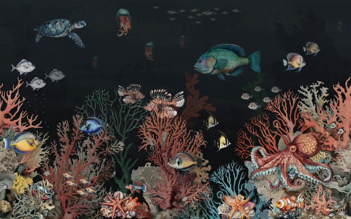Papier peint  Monde sous-marin avec des poissons colorés et un récif de corail