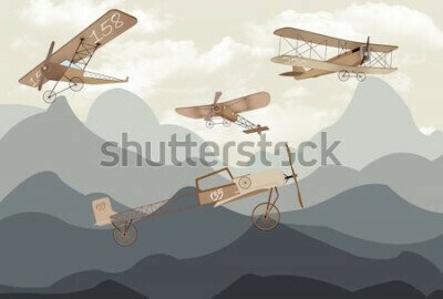 Papier peint  Illustration d'avions biplans au-dessus de montagnes