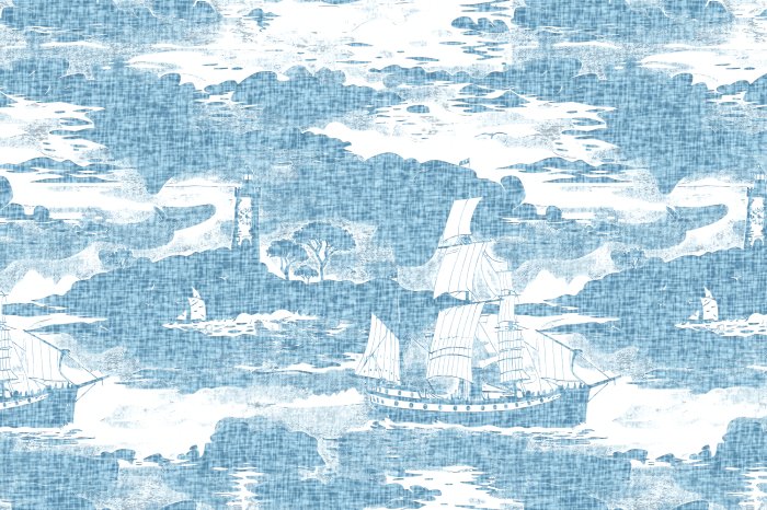 Papier peint  Paysage moderne avec des silhouettes de phares et de voiliers