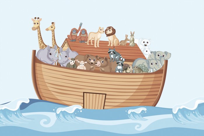 Papier peint  Bateau plein d'animaux qui se balance sur les vagues