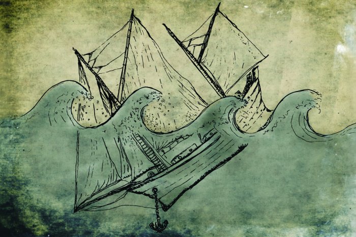 Papier peint  Imitation d'un navire en train de couler en mer avec des vagues