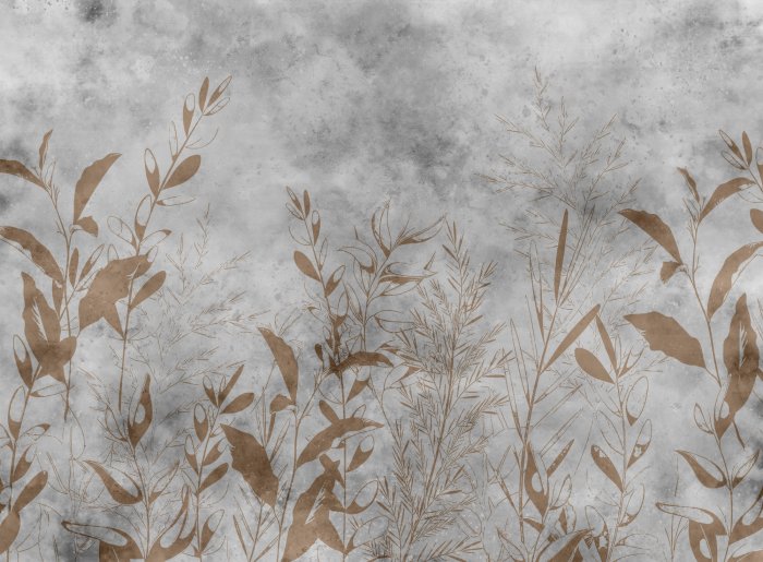 Papier peint  Feuilles délicates sur fond de béton gris