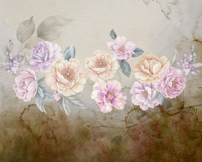Papier peint  Fleurs romantiques peintes sur fond aquarelle