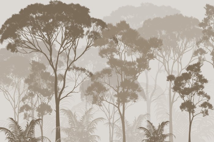 Papier peint  Paysage forestier d'arbres dans des tons de brun