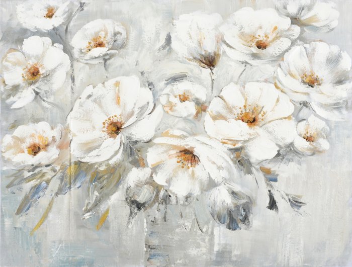 Papier peint  Des fleurs blanches peintes sur un fond gris