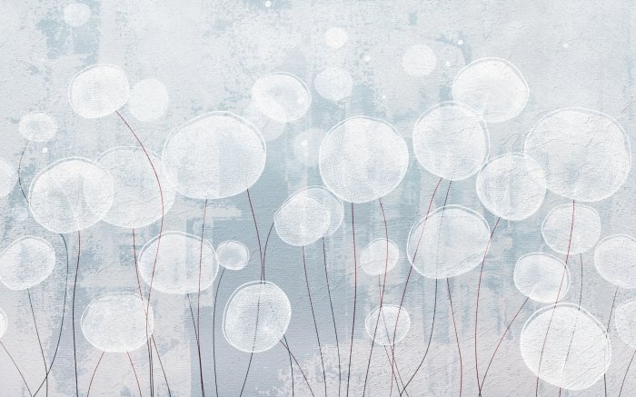 Papier peint  Pissenlits Abstraits sur un Fond Bleu