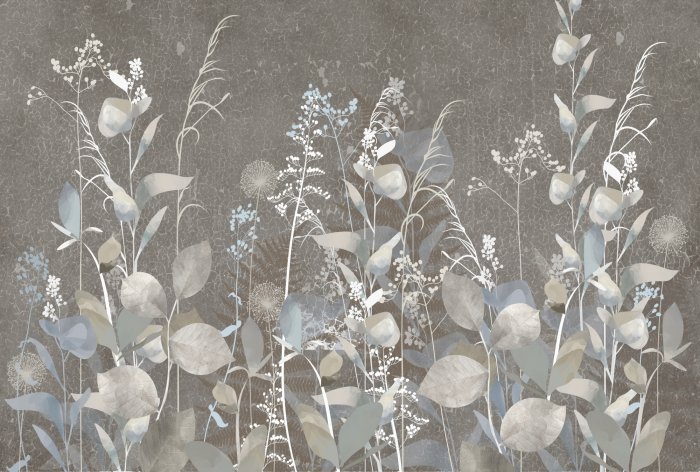 Papier peint  Plantes et Fleurs Sauvages sur un Fond Marron