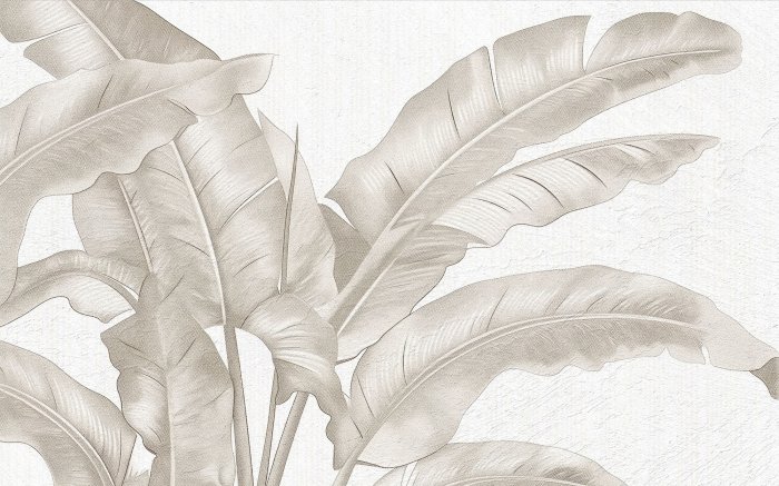 Papier peint  Grandes Feuilles Tropicales en Beige sur Fond Clair