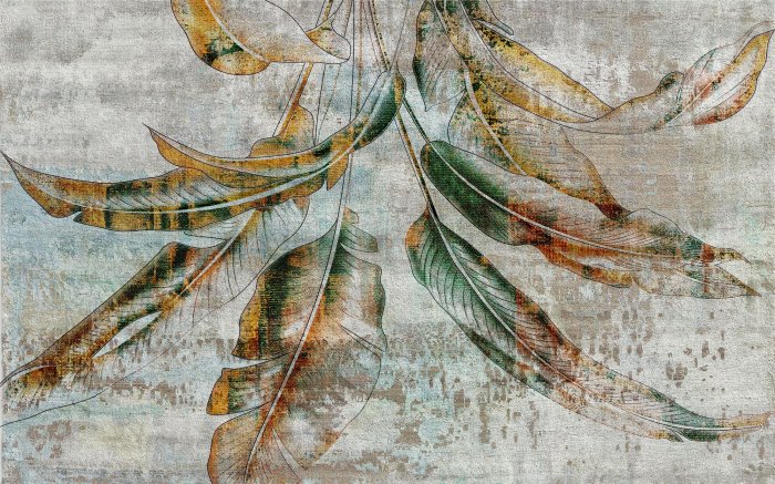 Papier peint  Feuilles sur Fond en Béton Motif de Style Industriel