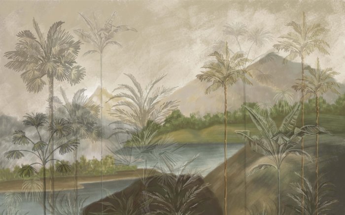 Papier peint  Paysage Tropical Palmiers dans les Montagnes