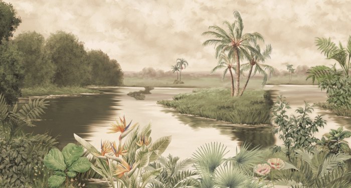 Papier peint  Rivière dans les Tropiques, Plantes Exotiques, Nature