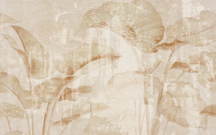 Papier peint  Feuilles Beige sur Fond Texturé