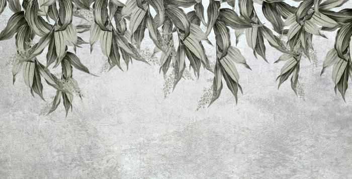 Papier peint  Feuilles Suspendues d'en Haut sur Fond en Béton